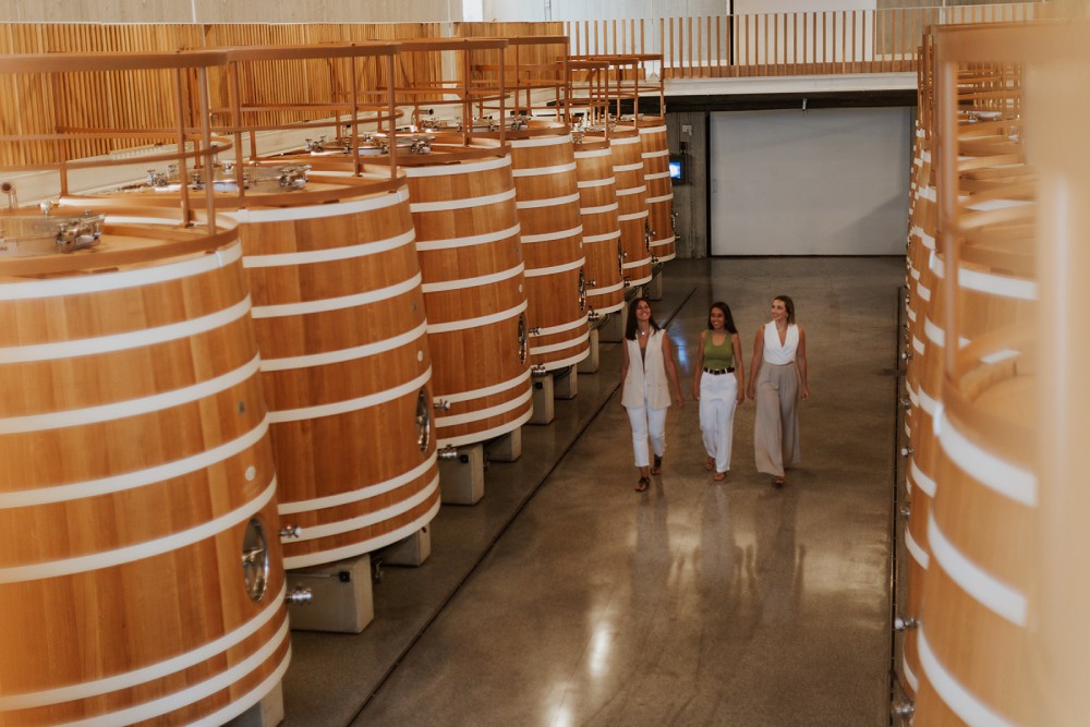 Nave de depósitos de vino en una bodega de Haro