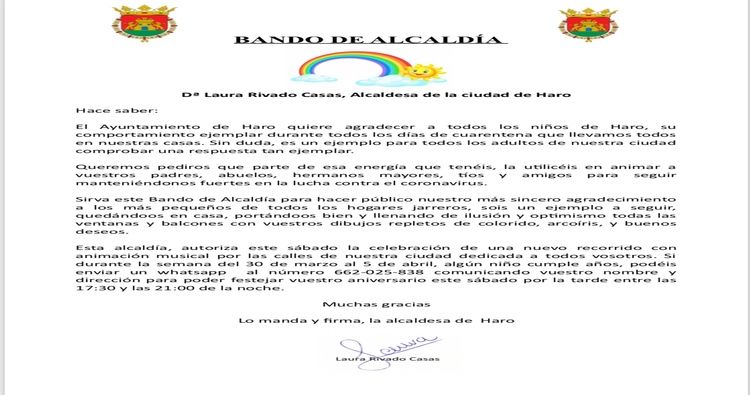 Bando de Alcadía dedicado a los niños y niñas de Haro