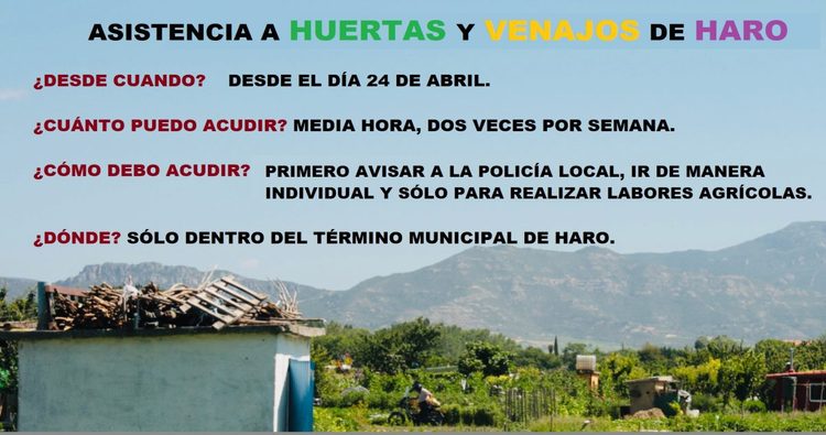Desde hoy está permitido acudir a los venajos y huertas de autoconsumo de Haro